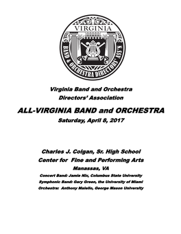 ALL-VIRGINIA BAND and ORCHESTRA Saturday, April 8, 2017