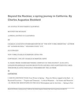 Beyond the Rockies; a Spring Journey in California. by Charles Augustus Stoddard