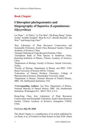 Chloroplast Phylogenomics and Biogeography of Liquorice (Leguminosae: Glycyrrhiza)