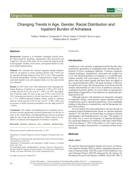 Changing Trends in Age, Gender, Racial Distribution and Inpatient Burden of Achalasia