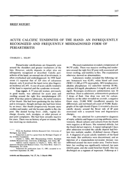 Acute Calcific Tendinitis of the Hand: an Infrequently Recognized and Frequently Misdiagnosed Form of Periarthritis