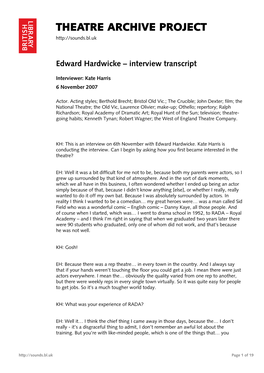 Edward Hardwicke – Interview Transcript