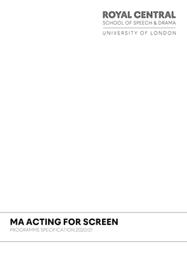 MA Acting for Screen 20-21 Programme Specification 502.17