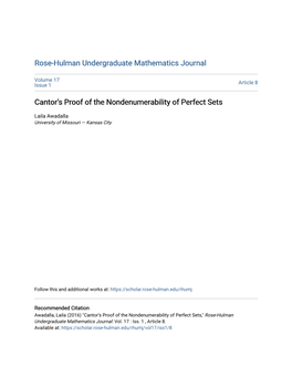 Cantor's Proof of the Nondenumerability of Perfect Sets