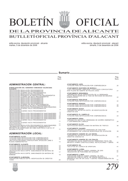 BOLETÍN OFICIAL DE LA PROVINCIA DE ALICANTE BUTLLETÍ OFICIAL PROVÍNCIA D'alacant Edita Excma