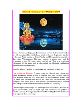 Sharad Purnima = 31St October 2020