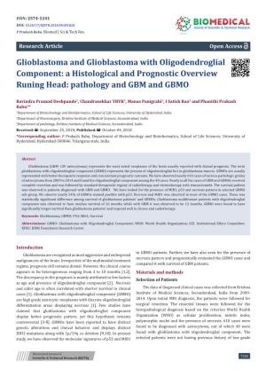 Glioblastoma and Glioblastoma with Oligodendroglial Component: a Histological and Prognostic Overview Runing Head: Pathology and GBM and GBMO