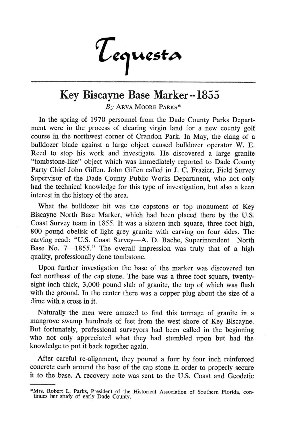 Key Biscayne Base Marker -- 1855