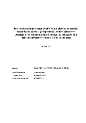 International Multicenter Double-Blind Placebo-Controlled Randomized Parallel Group Clinical Trial of Efficacy of Anaferon for C