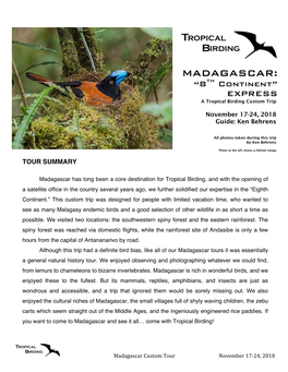 MADAGASCAR: “8Th Continent” EXPRESS a Tropical Birding Custom Trip