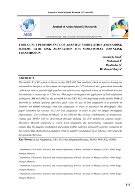 THOUGHPUT PERFORMANCE of ADAPTIVE MODULATION and CODING SCHEME with LINK ADAPTATION for MIMO-WIMAX DOWNLINK TRANSMISSION Wasan K