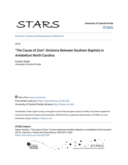 Divisions Between Southern Baptists in Antebellum North Carolina