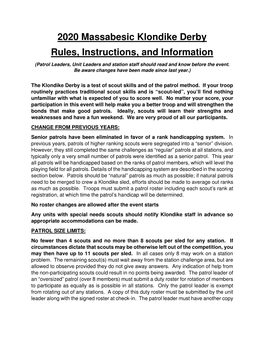 2020 Massabesic Klondike Derby Rules, Instructions, and Information
