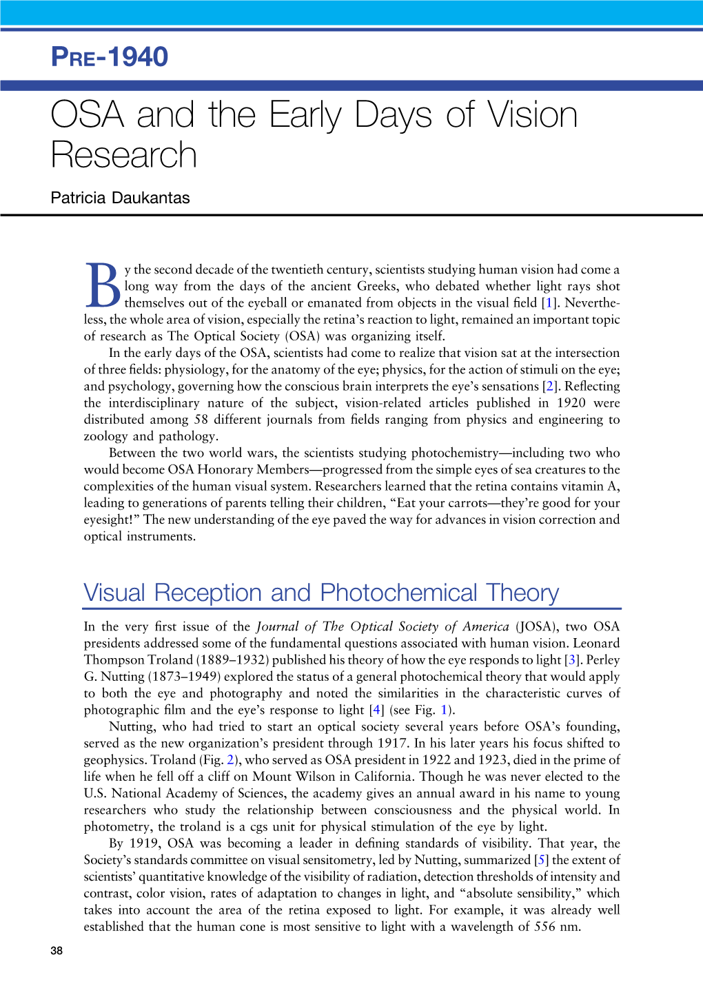 OSA and the Early Days of Vision Research