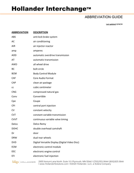 Hollander Interchange Abbreviations Guide