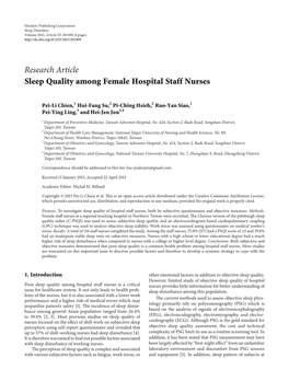 Research Article Sleep Quality Among Female Hospital Staff Nurses