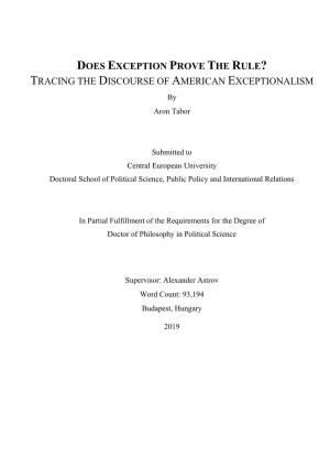 TRACING the DISCOURSE of AMERICAN EXCEPTIONALISM by Aron Tabor