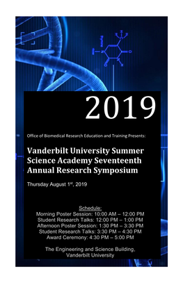 Vanderbilt University Summer Science Academy Seventeenth Annual Research Symposium