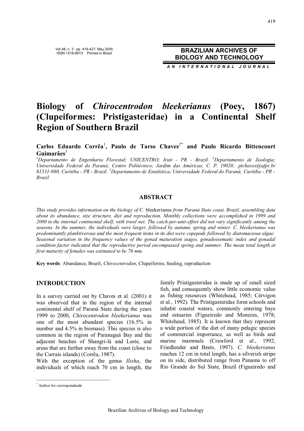 Clupeiformes: Pristigasteridae) in a Continental Shelf Region of Southern Brazil