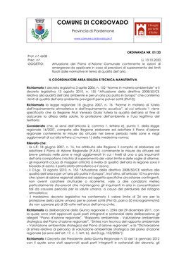 COMUNE DI CORDOVADO Provincia Di Pordenone