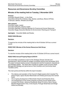 Resources and Governance Scrutiny Committee Minutes of the Meeting
