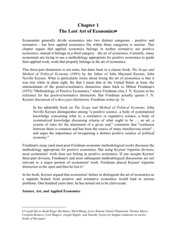 Chapter 1 the Lost Art of Economics*
