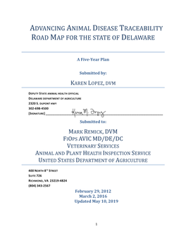 Advancing Animal Disease Traceability Road Map for the State of Delaware