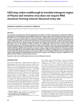 UGA Stop Codon Readthrough to Translate Intergenic Region of Plautia Stali Intestine Virus Does Not Require RNA Structures Forming Internal Ribosomal Entry Site