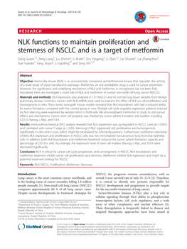 NLK Functions to Maintain Proliferation and Stemness of NSCLC and Is A