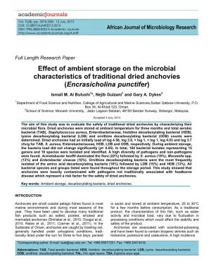 Effect of Ambient Storage on the Microbial Characteristics of Traditional Dried Anchovies (Encrasicholina Punctifer)