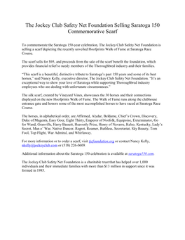 The Jockey Club Safety Net Foundation Selling Saratoga 150 Commemorative Scarf