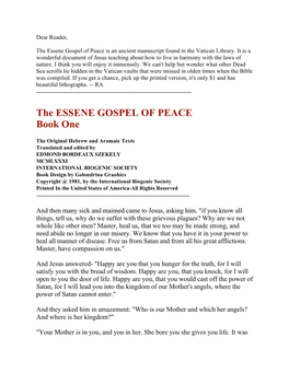 The ESSENE GOSPEL of PEACE Book One