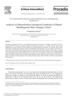 Analysis on Mineralization Geological Conditions of Danchi Metallogenetic Belt, Guangxi, China*
