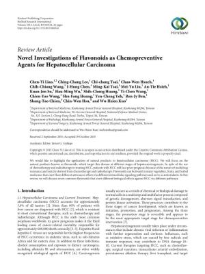 Review Article Novel Investigations of Flavonoids As Chemopreventive Agents for Hepatocellular Carcinoma
