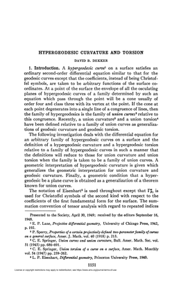 Hypergeodesic Curvature and Torsion