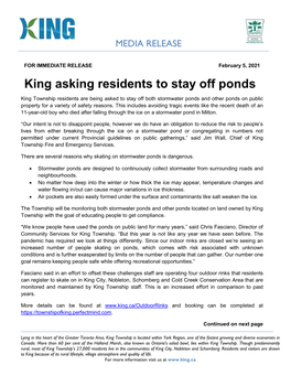 King Asking Residents to Stay Off Ponds