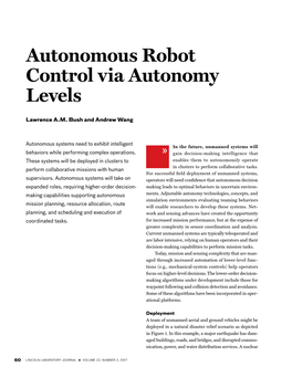 Autonomous Robot Control Via Autonomy Levels