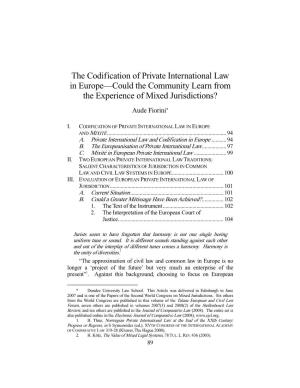The Codification of Private International Law in Europe—Could the Community Learn from the Experience of Mixed Jurisdictions?