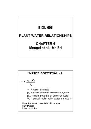 Biol 695 Plant Water Relationships Chapter 4