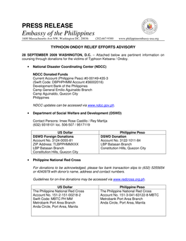Embassy of the Philippines 1600 Massachusetts Ave NW, Washington DC, 20036 (202)467-9300