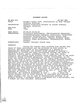 DOCUMENT RESUME BD 055 010 SO 001 939 Project Canada West