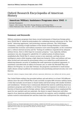 American Military Assistance Programs Since 1945