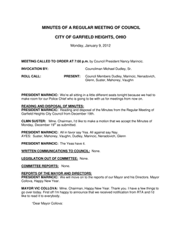 Minutes of a Regular Meeting of Council City of Garfield