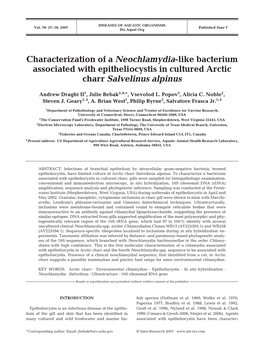 Characterization of a Neochlamydia-Like Bacterium Associated with Epitheliocystis in Cultured Arctic Charr Salvelinus Alpinus