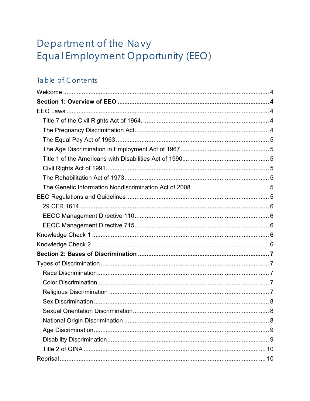 Department of the Navy Equal Employment Opportunity (EEO)