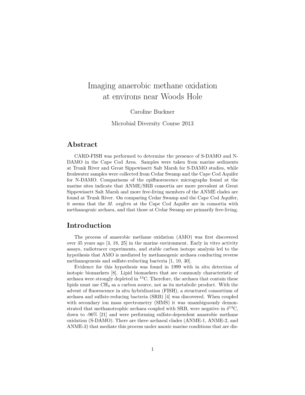 Buckner, C. Imaging Anaerobic Methane Oxidation at Environs Near Woods Hole