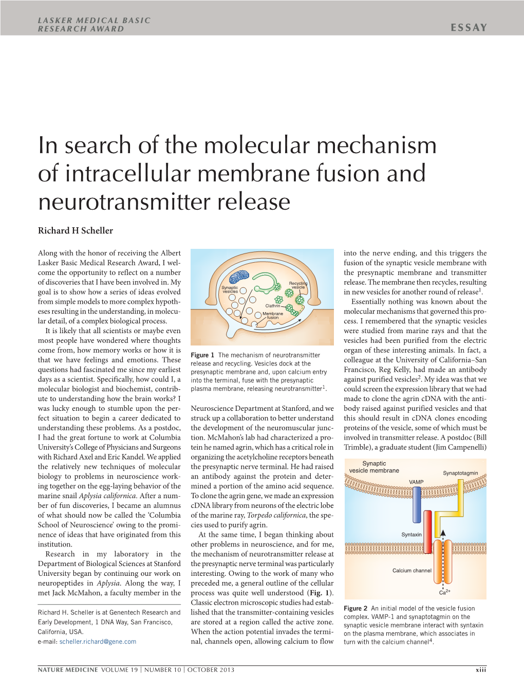 NATURE MEDICINE ESSAY a Figure 5 a Later Model of the Vesicle Fusion Complex