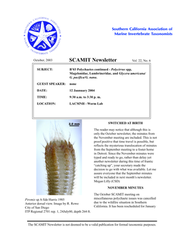 SCAMIT Newsletter Vol. 22 No. 6 2003 October