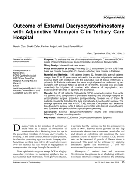 Outcome of External Dacryocystorhinostomy with Adjunctive Mitomycin C in Tertiary Care Hospital