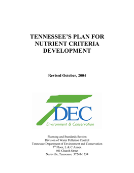Tennessee Plan for Nutrient Criteria